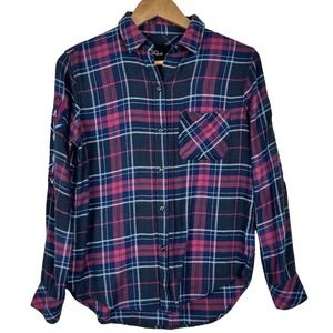 Rails Milo‎ Midnight Magenta XS Flannel Shirt Embroidered Plaid Western Cabin